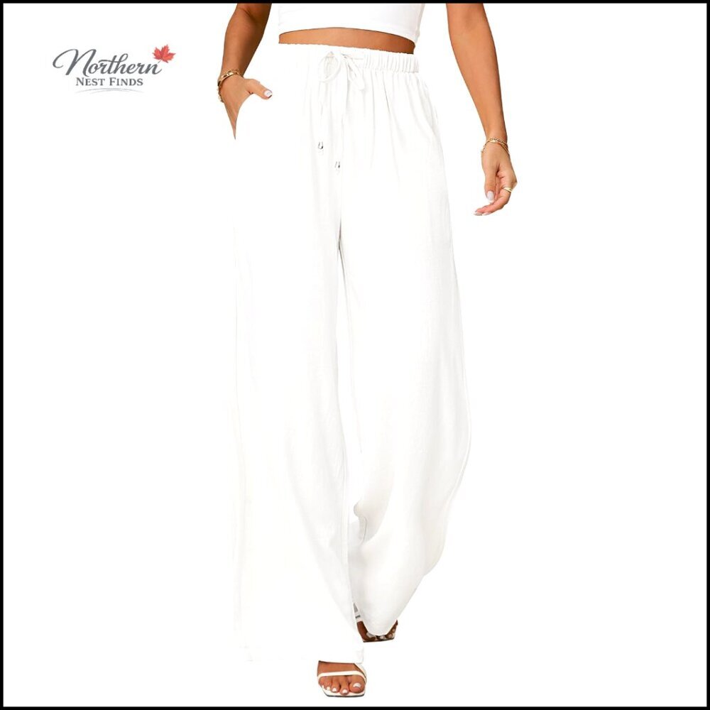 Linen Palazzo Pants High Waisted Wide Leg Lounge Pants with Pockets